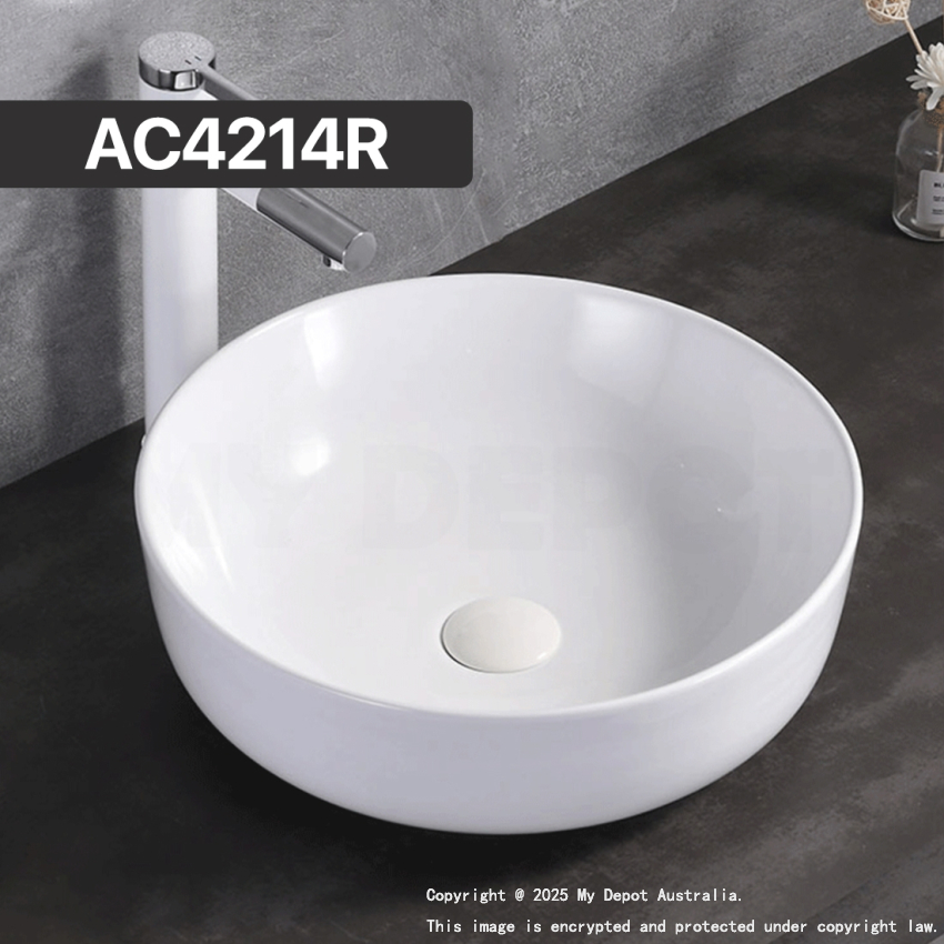 420mm Round Gloss White Ceramic Above Counter Basin Non-overflow