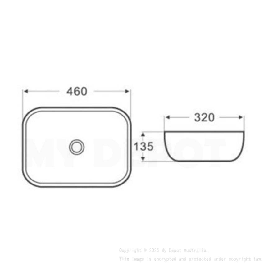 460mm Rectangle Gloss White Ceramic Above Counter Basin Non-overflow
