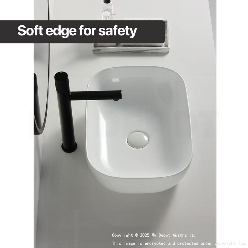 460mm Rectangle Gloss White Ceramic Above Counter Basin Non-overflow