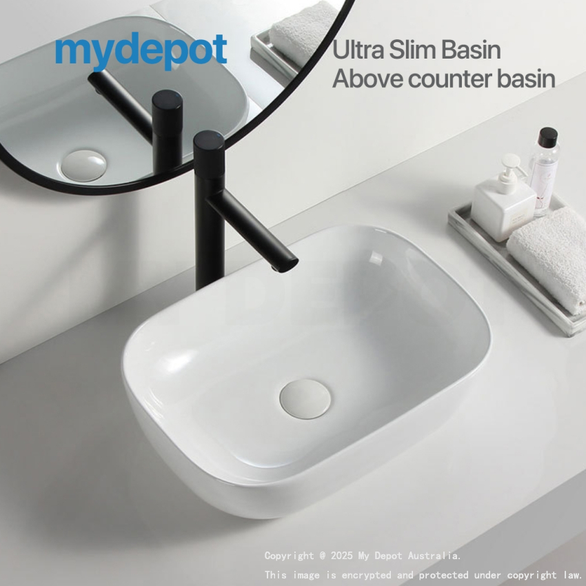 460mm Rectangle Gloss White Ceramic Above Counter Basin Non-overflow