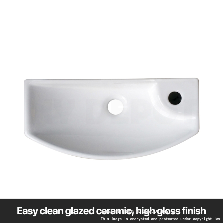 460mm Rectangle Gloss White Ceramic Above Counter Wall Hung Basin Non-overflow