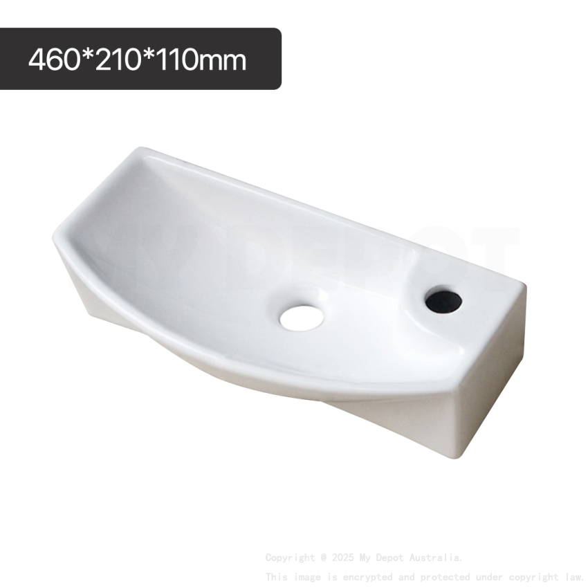 460mm Rectangle Gloss White Ceramic Above Counter Wall Hung Basin Non-overflow