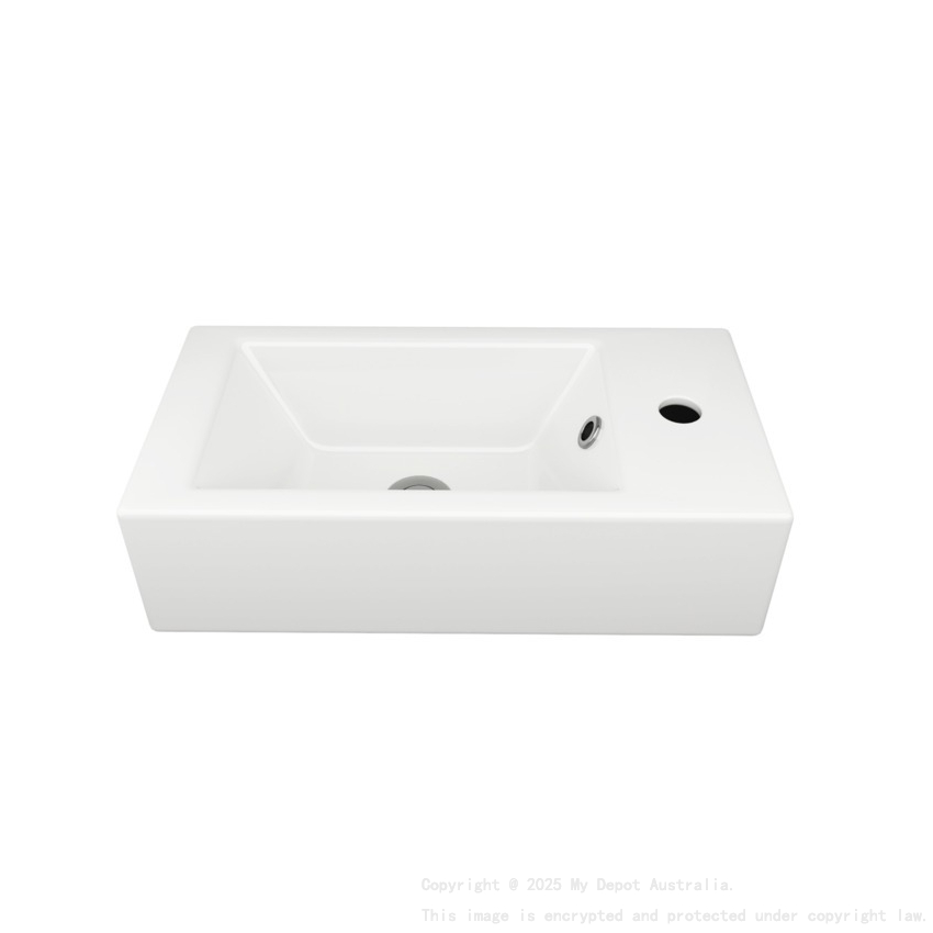 510L*255D*150Hmm Gloss White Ceramic Top Right Tap Hole