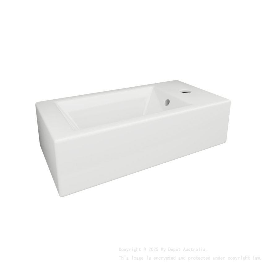 510L*255D*150Hmm Gloss White Ceramic Top Right Tap Hole