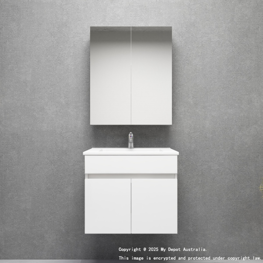 600MM Gloss White MDF Bathroom Vanity 2 Doors Wall Hung Cabinet Only 