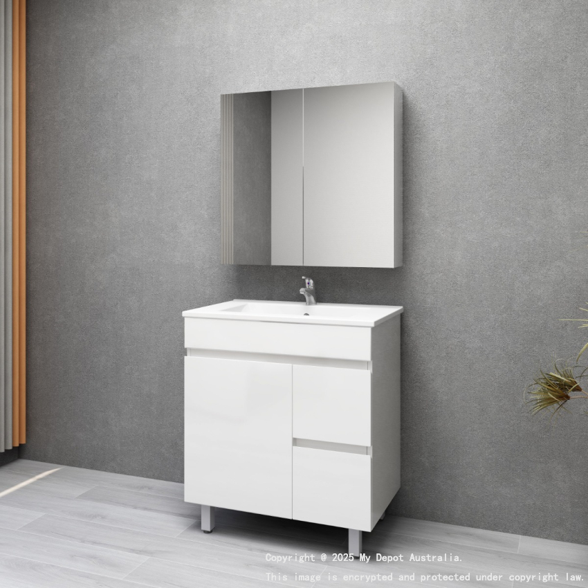 750MM Narrow Gloss White MDF Bathroom Vanity Right Drawers Free standing Cabinet Only