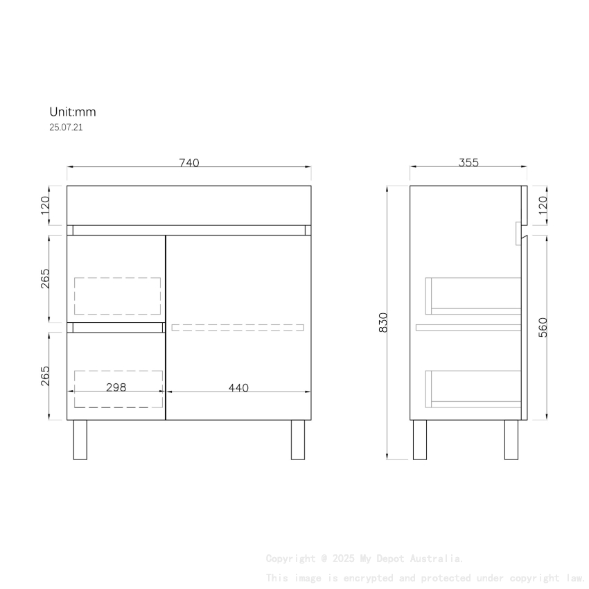 750MM Narrow Gloss White MDF Bathroom Vanity Left Drawers Free standing Cabinet Only 