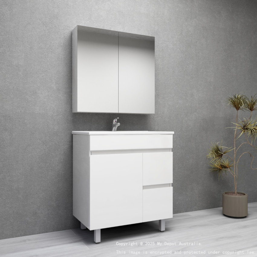 750MM Gloss White MDF Bathroom Vanity  Right Drawers Free standing Cabinet Only