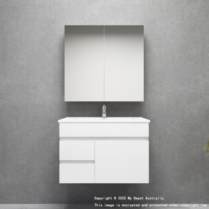 750MM Gloss White MDF Bathroom Vanity Left Drawers Wall Hung Cabinet Only 