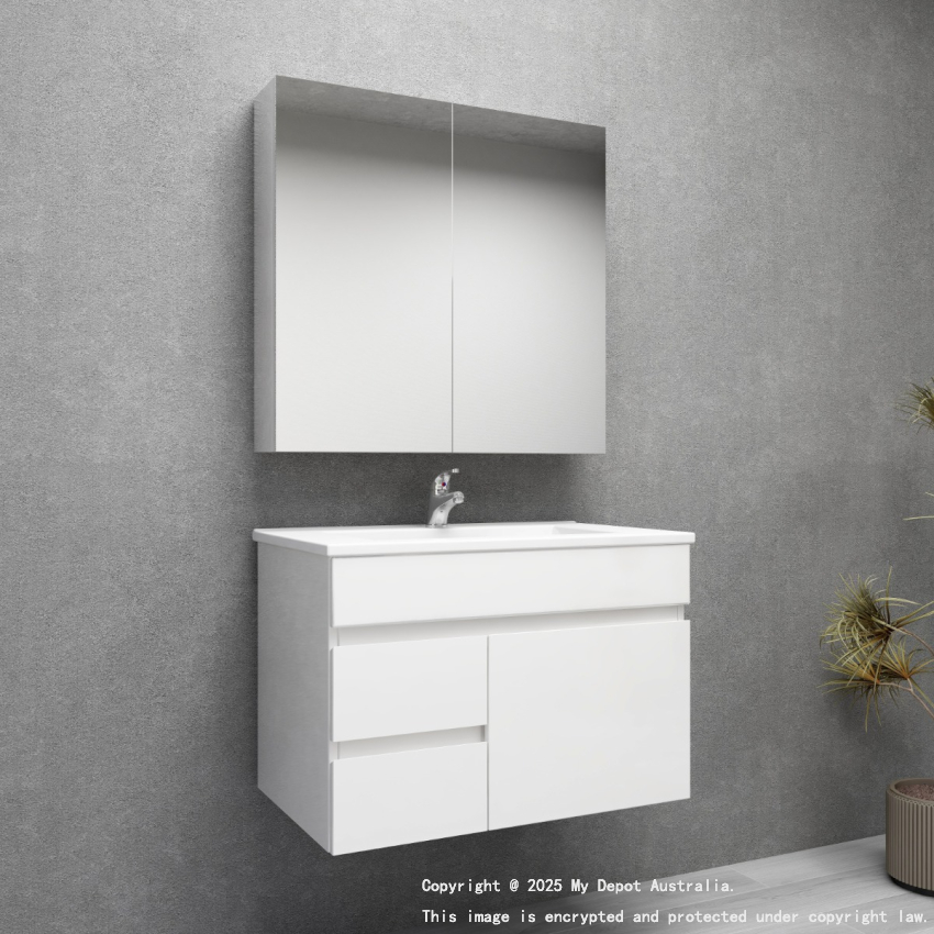 750MM Gloss White MDF Bathroom Vanity Left Drawers Wall Hung Cabinet Only 