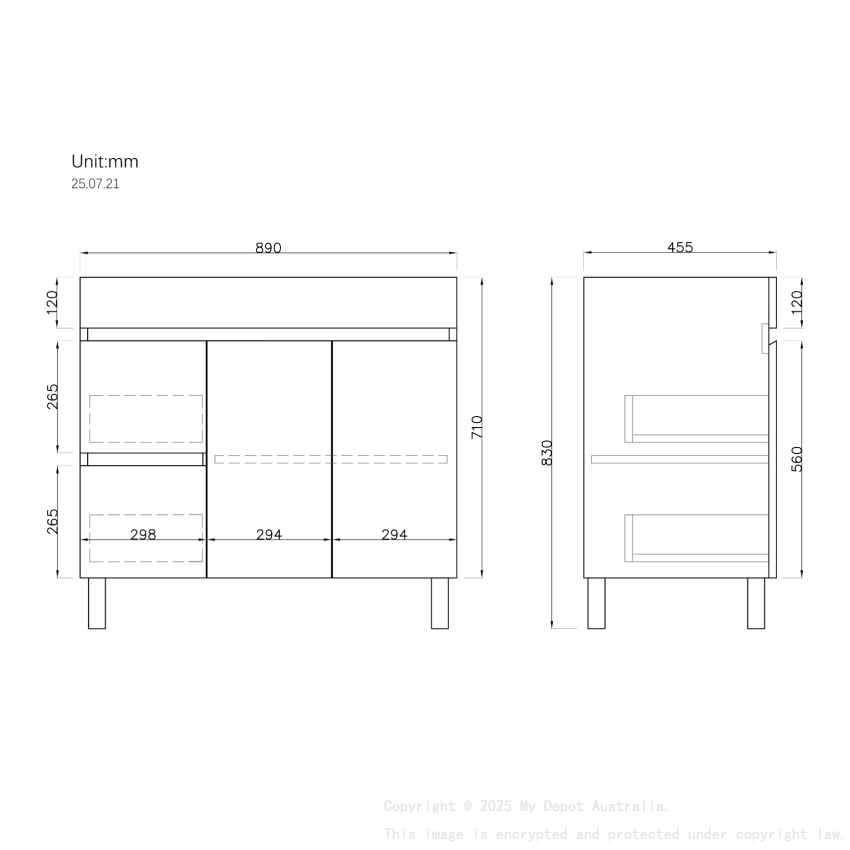 900MM Gloss White MDF Bathroom Vanity Left Drawers Free standing Cabinet Only