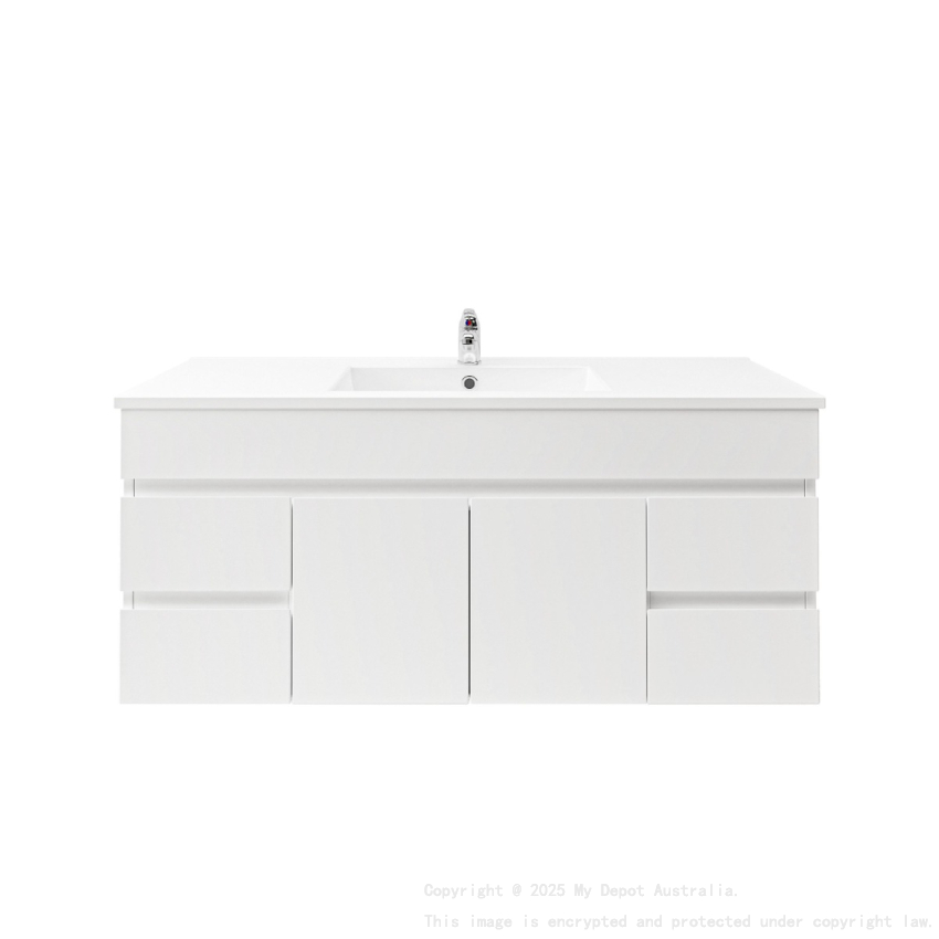 1200MM Gloss White MDF Bathroom Vanity 2 Middle Doors 4 Side Drawers Wall Hung Cabinet Only