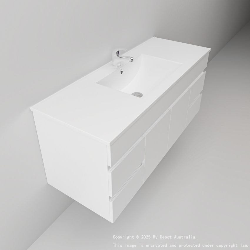 1200MM Gloss White MDF Bathroom Vanity 2 Middle Doors 4 Side Drawers Wall Hung Cabinet Only