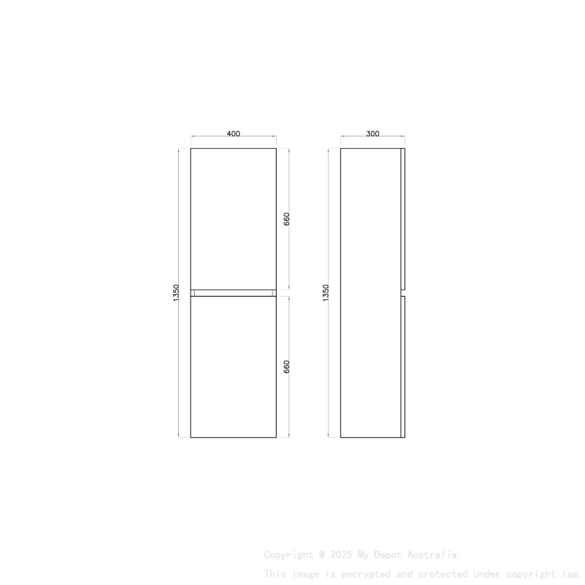 1350MM Gloss White MDF Tall Boy Bathroom Cabinet 2 Doors