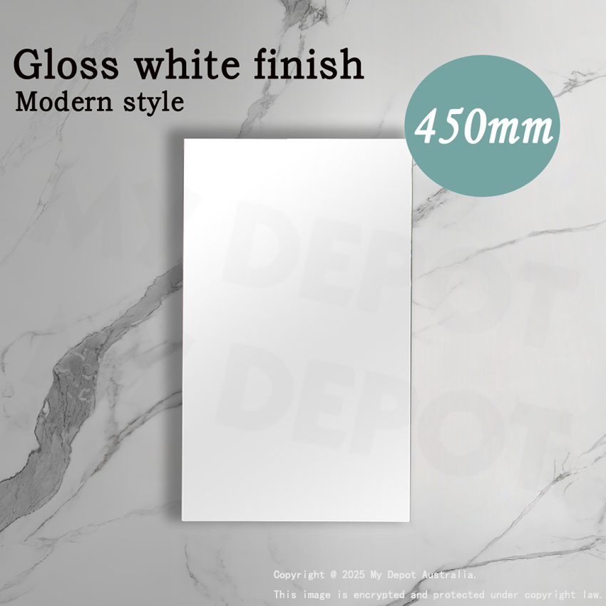 450MM Pencil Edge Gloss White MDF Shaving Cabinet Single Door