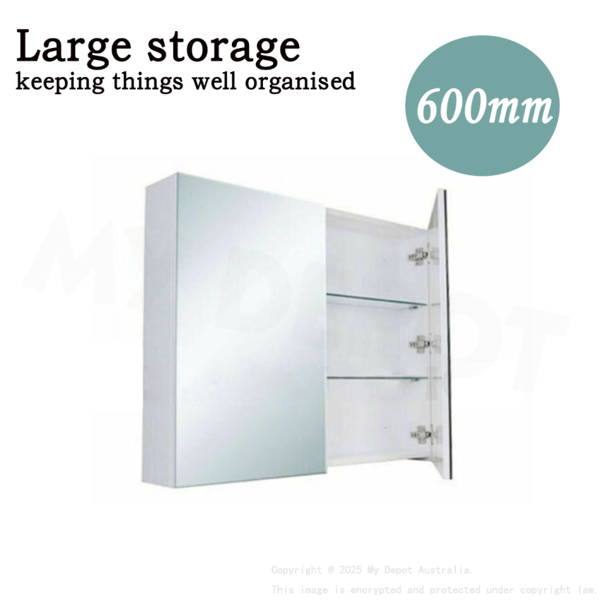 600MM Pencil Edge Gloss White MDF Shaving Cabinet 2 Doors Mirror Cabinet