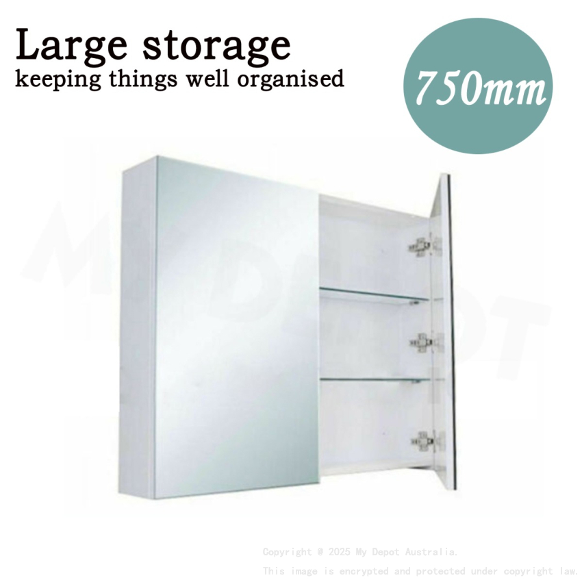 750MM Pencil Edge Gloss White MDF Shaving Cabinet 2 Doors