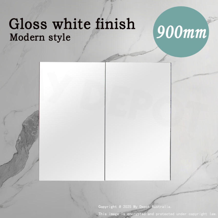 900MM Pencil Edge Gloss White MDF Shaving Cabinet 2 Doors