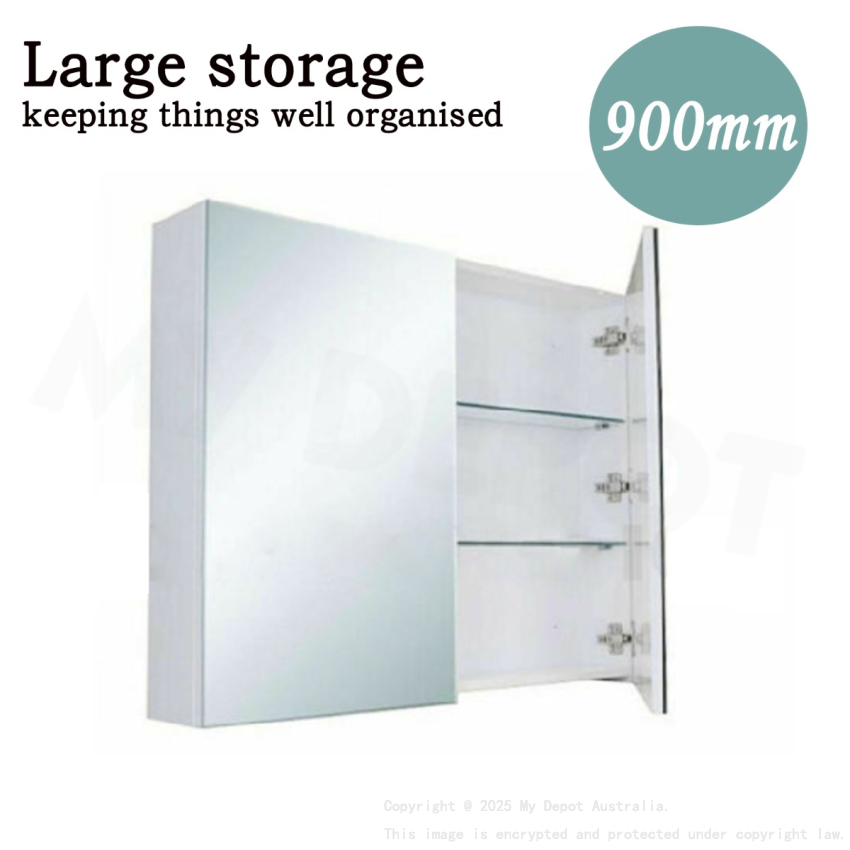 900MM Pencil Edge Gloss White MDF Shaving Cabinet 2 Doors
