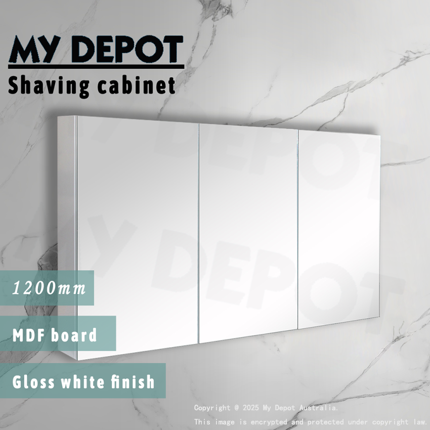 1200MM Pencil Edge Gloss White MDF Shaving Cabinet 3 Doors
