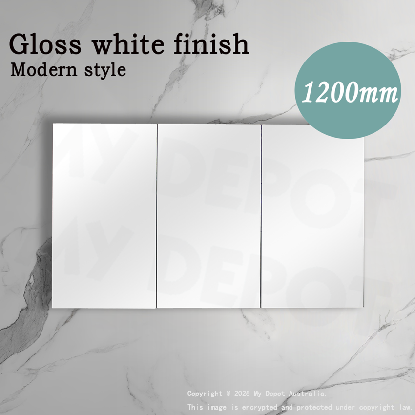 1200MM Pencil Edge Gloss White MDF Shaving Cabinet 3 Doors