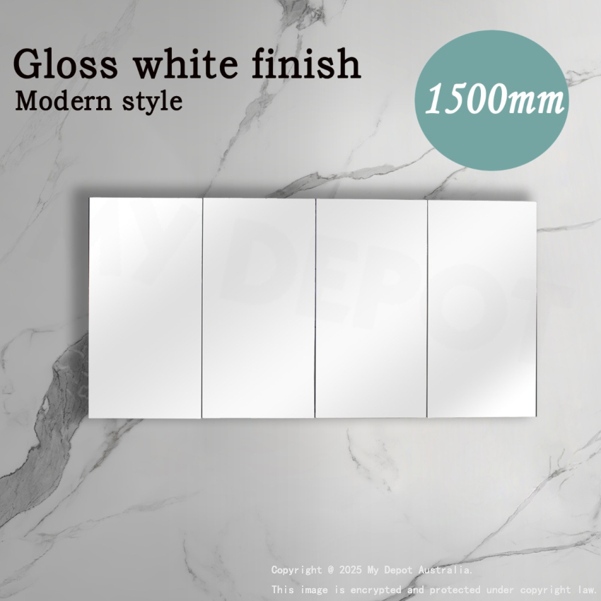 1500MM Pencil Edge Gloss White MDF Shaving Cabinet 4 Doors