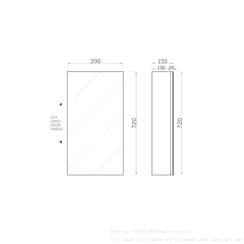 390MM Pencil Mirror Gloss White 2PAC MDF 1/DR Shaving Cabinet