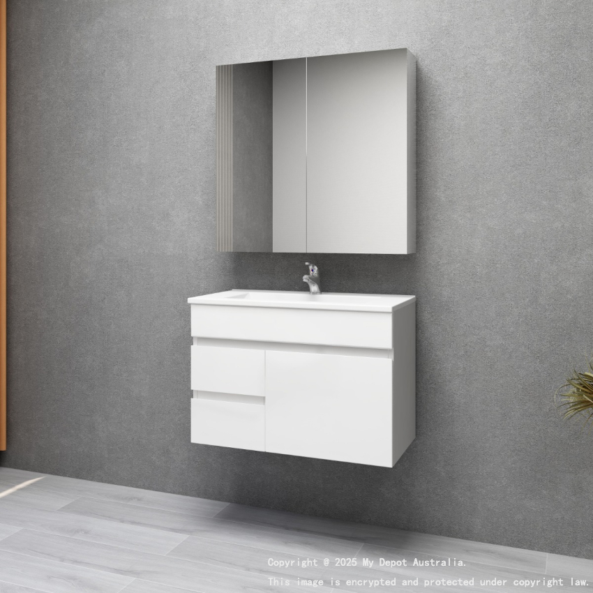 750MM Narrow Gloss White MDF Bathroom Vanity Left Drawers Wall Hung Cabinet Only 