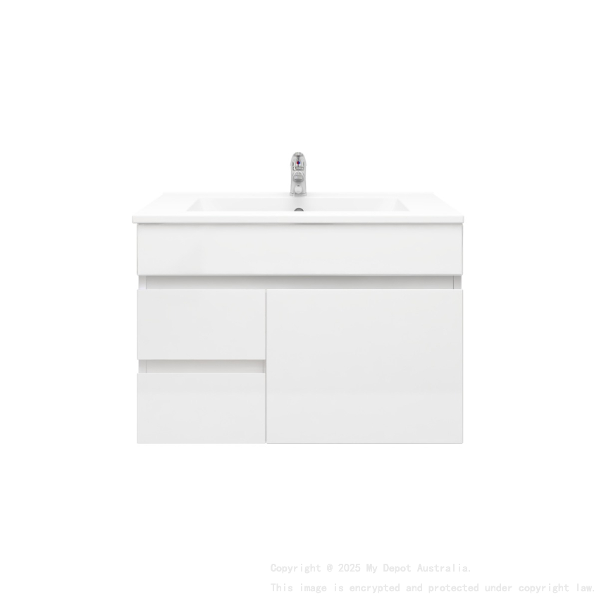 750MM Narrow Gloss White MDF Bathroom Vanity Left Drawers Wall Hung Cabinet Only 