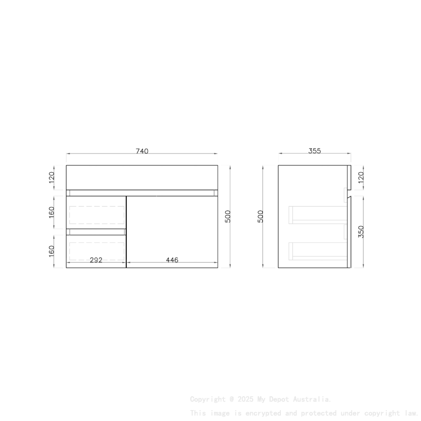 750MM Narrow Gloss White MDF Bathroom Vanity Left Drawers Wall Hung Cabinet Only 