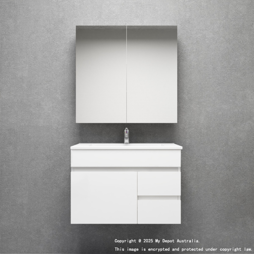 750MM Narrow Gloss White MDF Bathroom Vanity Right Drawers Wall Hung Cabinet Only 