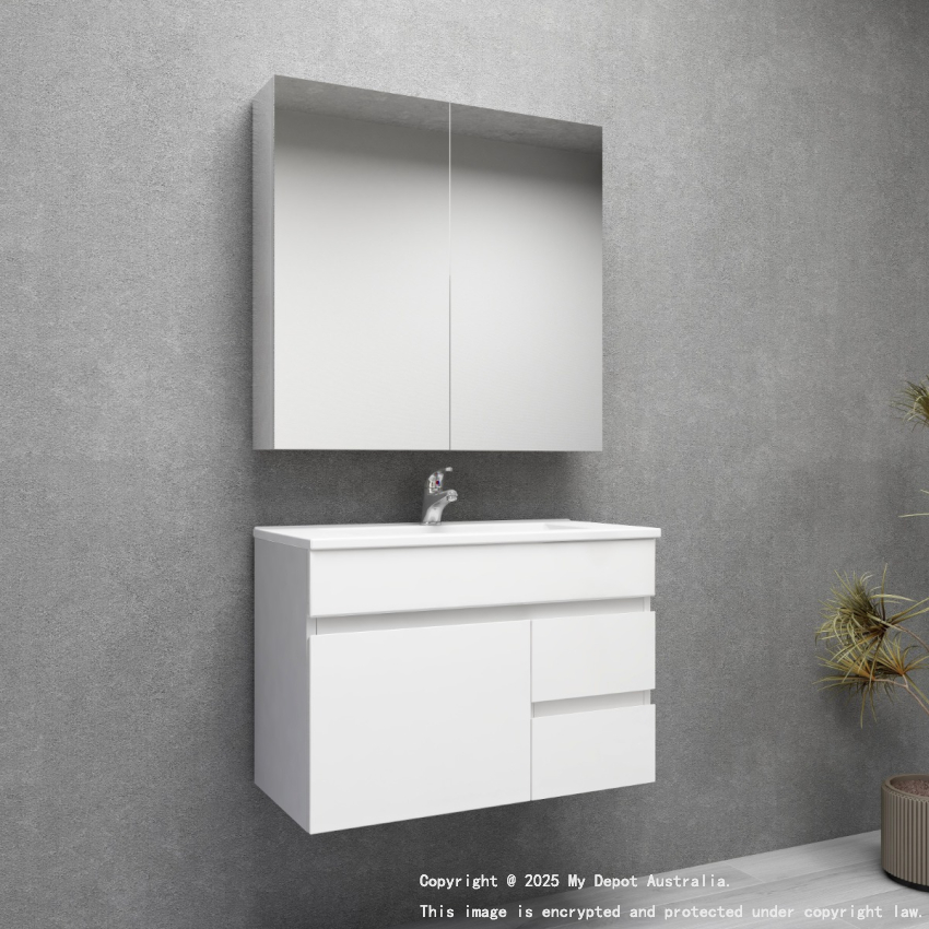 750MM Narrow Gloss White MDF Bathroom Vanity Right Drawers Wall Hung Cabinet Only 