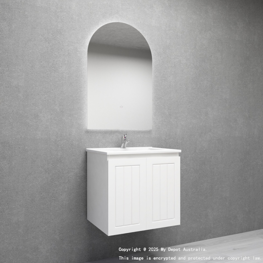 600MM Amber Matte White 2PAC MDF 2/DR Wall Hung Cabinet Only