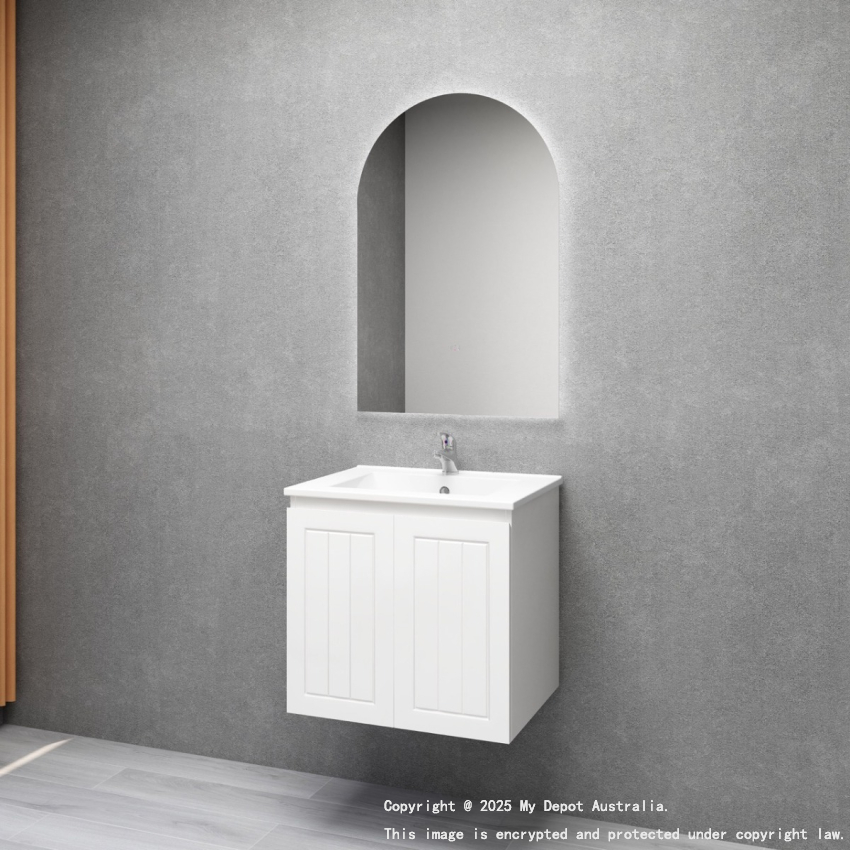 600MM Amber Matte White 2PAC MDF 2/DR Wall Hung Cabinet Only