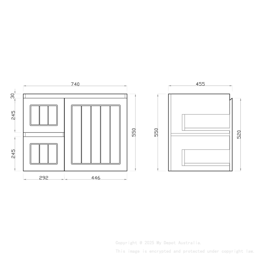750MM Amber Matte White 2PAC MDF 2L/DW 1R/DR Wall Hung Cabinet Only