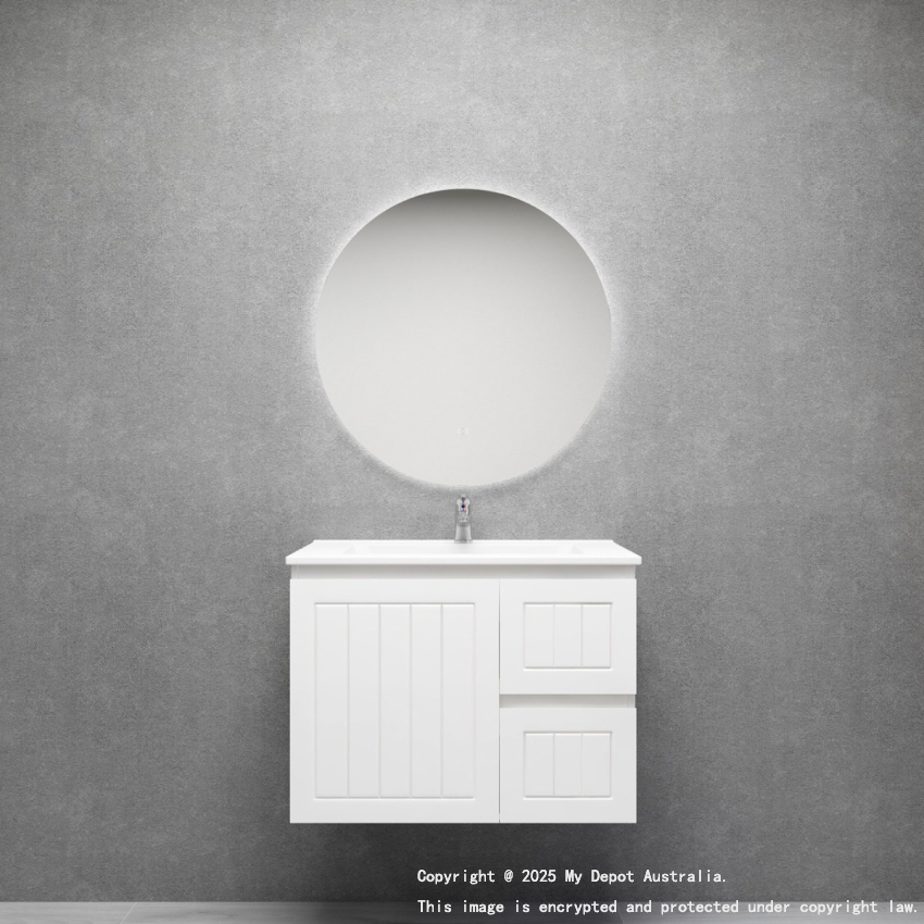 750MM Amber Matte White 2PAC MDF 2R/DW 1L/DR Wall Hung Cabinet Only