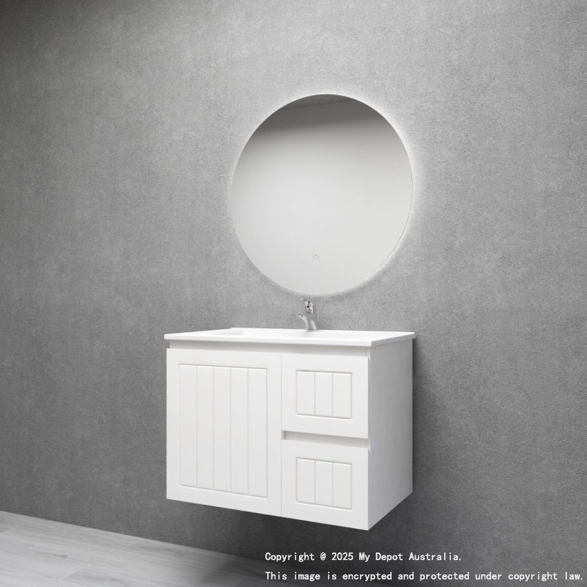 750MM Amber Matte White 2PAC MDF 2R/DW 1L/DR Wall Hung Cabinet Only