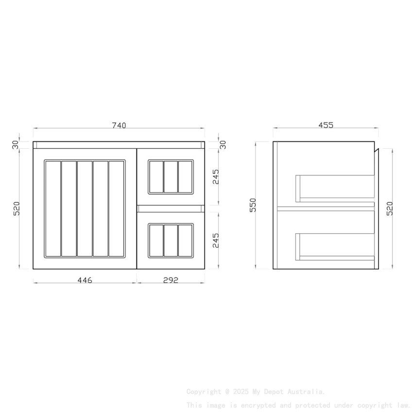 750MM Amber Matte White 2PAC MDF 2R/DW 1L/DR Wall Hung Cabinet Only