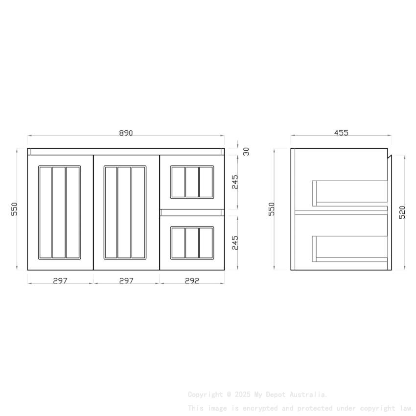 900MM Amber Matte White 2PAC MDF 2L/DW 2R/DR Wall Hung Cabinet Only