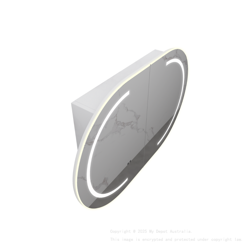 900mm Oval Matte White MDF 2/DR Shaving Cabinet With LED Lighting