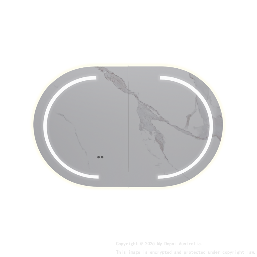 900mm Oval Matte White MDF 2/DR Shaving Cabinet With LED Lighting