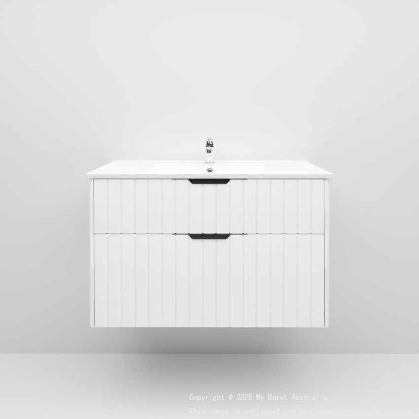 900mm Wall Hung Grooved Bathroom Vanity Matte White Finish 2 PAC Coating MDF Board Cabinet Only 