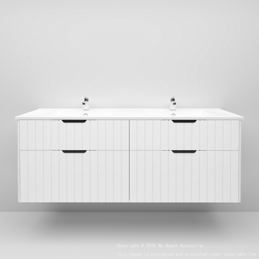 1500mm Wall Hung Grooved Bathroom Vanity Matte White Finish 2 PAC Coating MDF Board Cabinet Only 