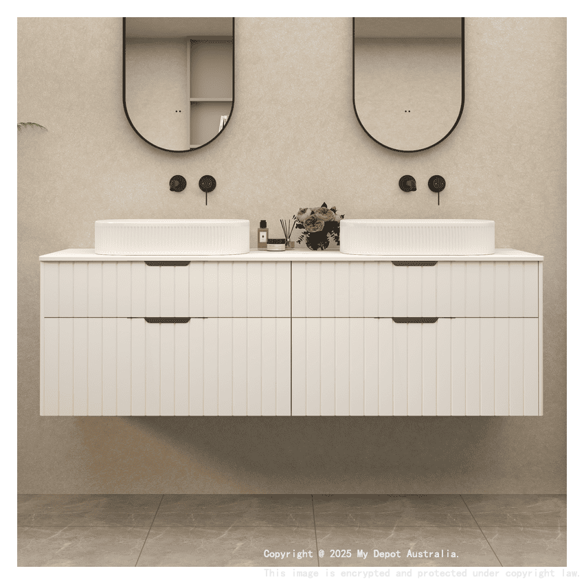 1800mm Wall Hung Grooved Bathroom Vanity Matte White Finish 2 PAC Coating MDF Board Cabinet Only 