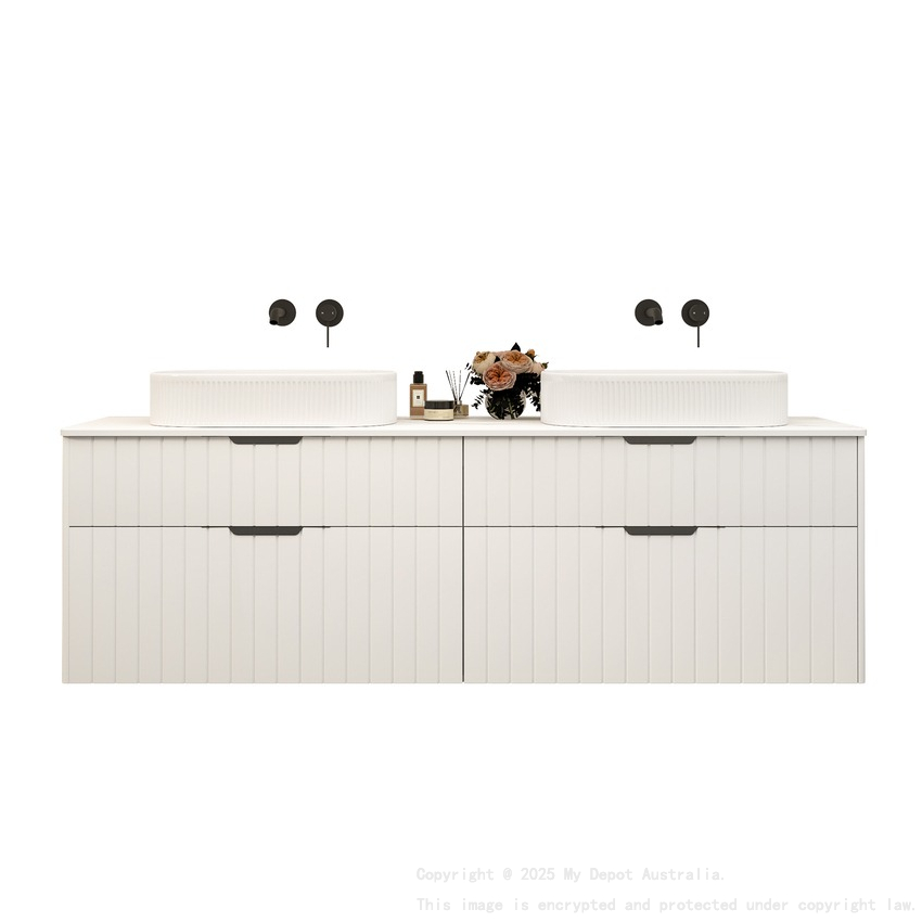 1800mm Wall Hung Grooved Bathroom Vanity Matte White Finish 2 PAC Coating MDF Board Cabinet Only 