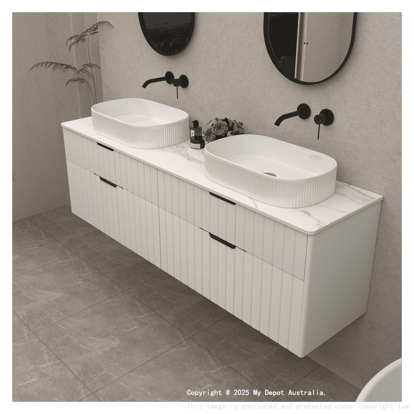 1800mm Wall Hung Grooved Bathroom Vanity Matte White Finish 2 PAC Coating MDF Board Cabinet Only 
