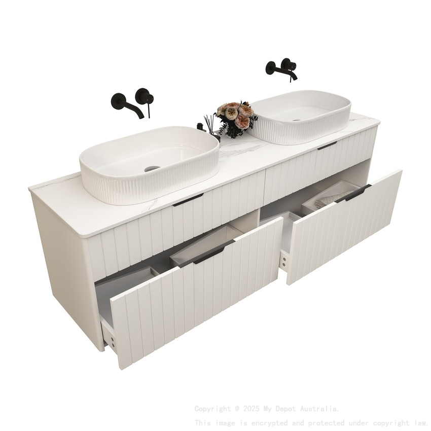 1800mm Wall Hung Grooved Bathroom Vanity Matte White Finish 2 PAC Coating MDF Board Cabinet Only 