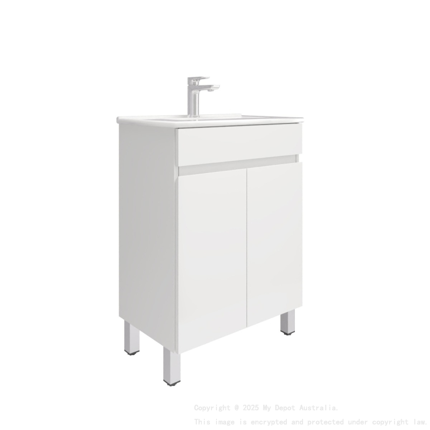 600MM Narrow Gloss White PVC Bathroom Vanity 2 Doors Free standing Cabinet Only 