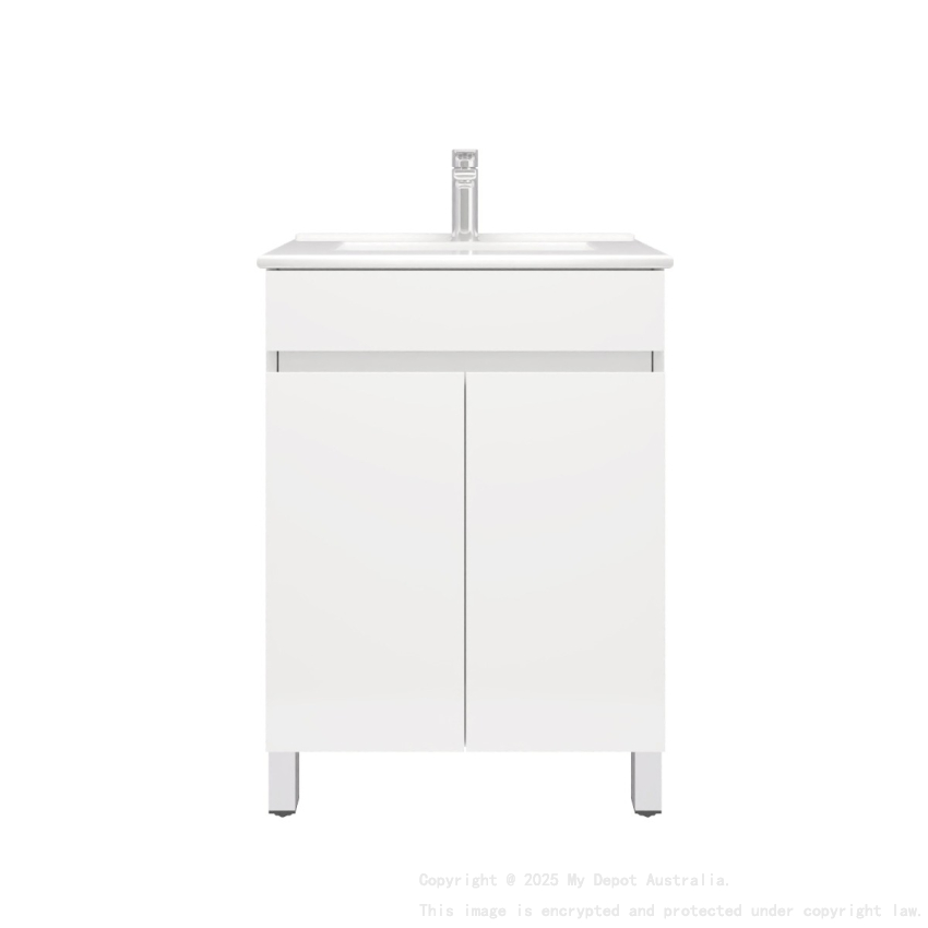 600MM Narrow Gloss White PVC Bathroom Vanity 2 Doors Free standing Cabinet Only 