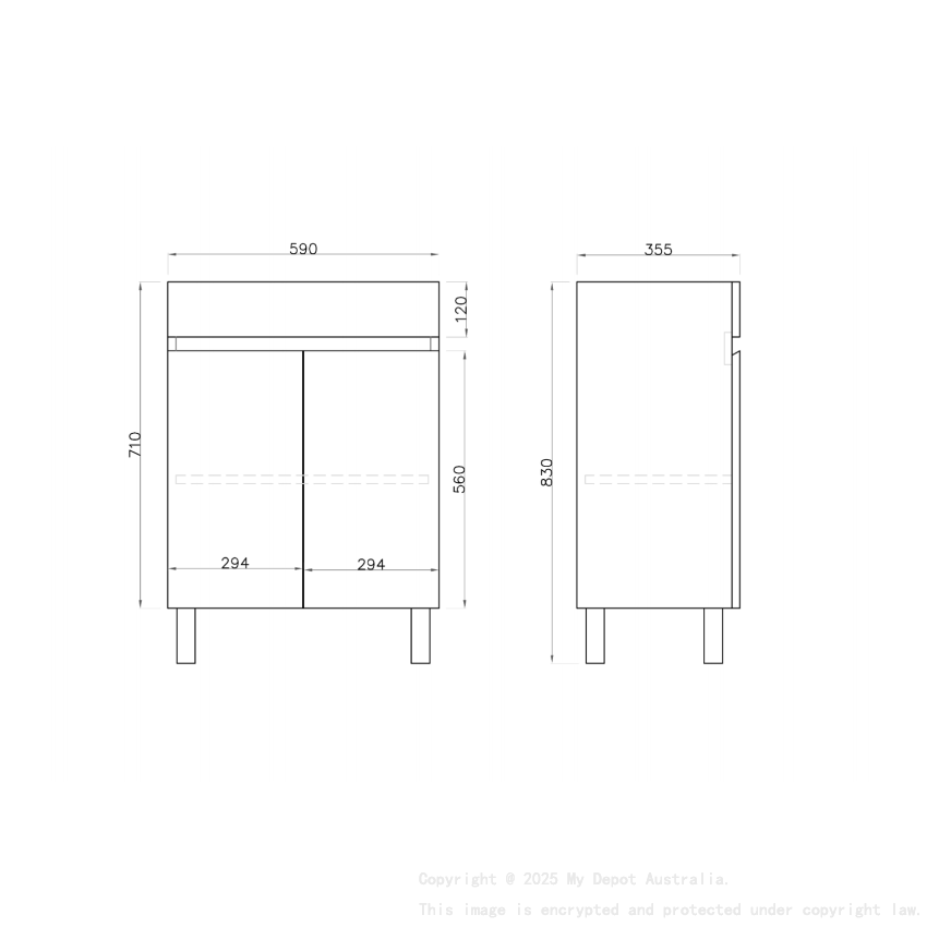 600MM Narrow Gloss White PVC Bathroom Vanity 2 Doors Free standing Cabinet Only 